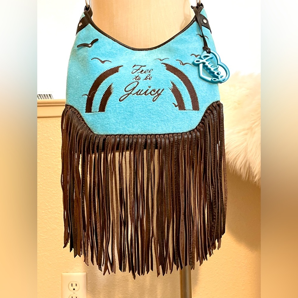 EUC RARE HTF Y2K Vintage Blue Fringe P&G Juicy Couture Crossbody Bag